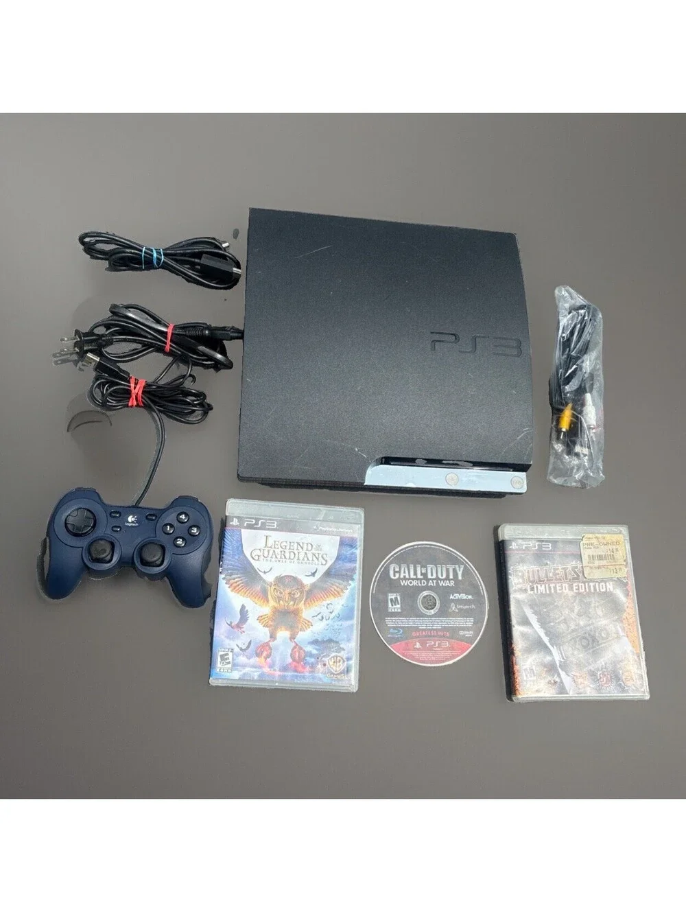 Sony PS3 Slim Console CECH-2501B Black w/ Logitech Wired Duel Shock Controller